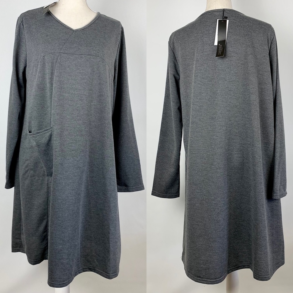 Zanzea Dress XL Gray A Line Long Sleeve V Neck